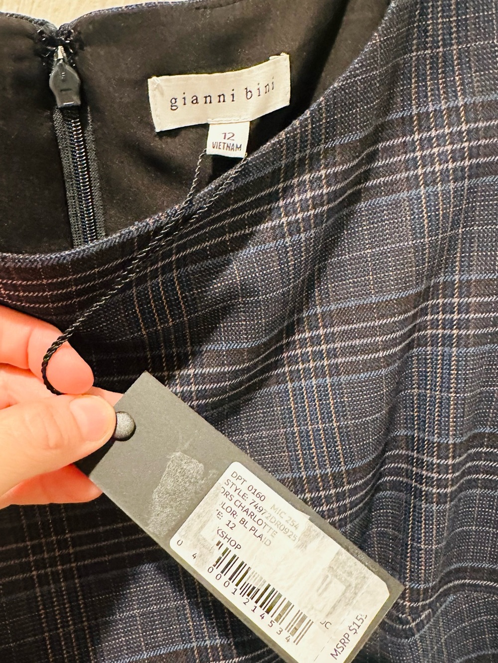 NWT Gianni Bini Charlotte Crepe Plaid Print Boat Neck Sleeveless A-Line Dress 12 - Picture 8 of 11